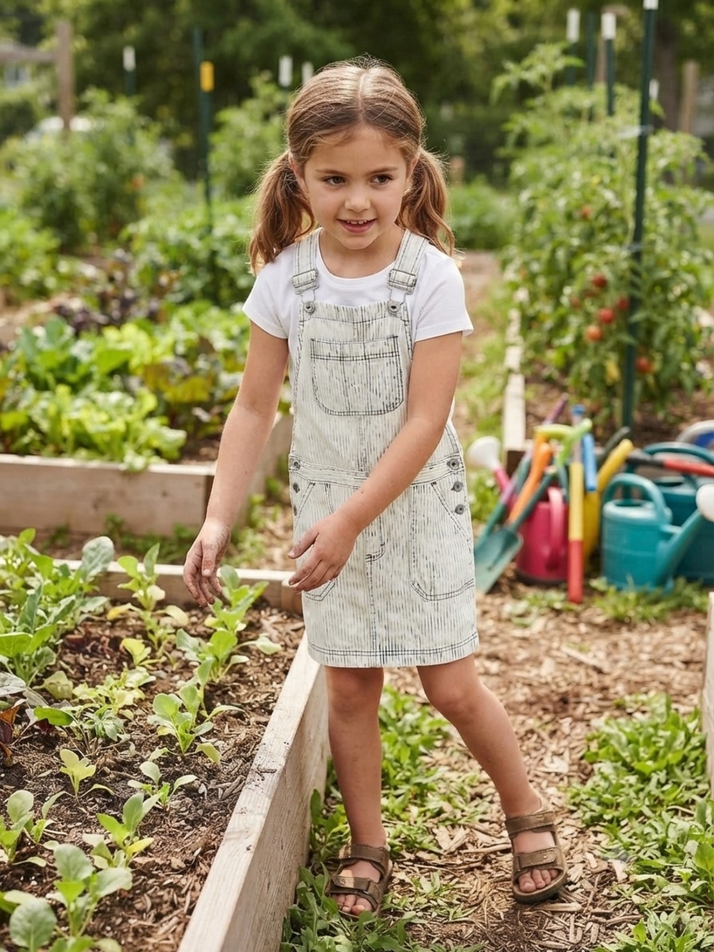 Vineyard Vines Girls' White and Navy Striped Denim Overall Dress